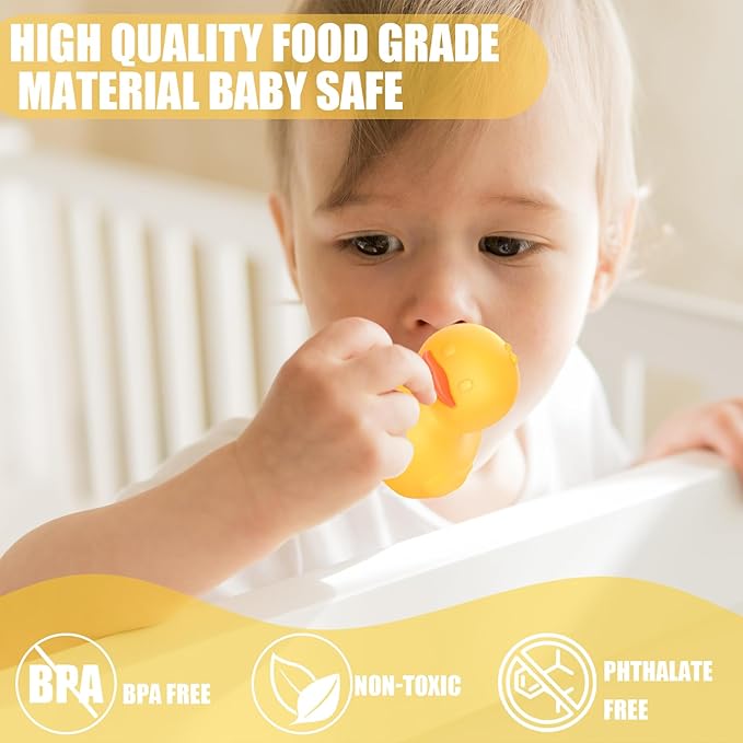 6Pcs Mold-Free Bath Toy Silicone Duck Set for Toddlers 1-3 Years and Babies 6-12 Months, Dishwasher Safe, with Duck Fishing Net and Storage Bag-CubbioJoy