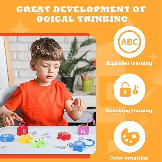 AXEARTE Montessori Educational Toys - Alphabet Learning Locks and Keys for Toddlers - 26 Locks & Keys Set - Baby Sensory Fine Motor Skills Toys - ABC Locks and Keys-CubbioJoy