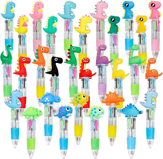 30Pcs Mini Multicolor Pens in One 4-in-1 Cute Pens Bulk for Kids, Ballpoint Pen for Birthdays and Children's Parties, Fun Gifts Assorted Ink Kawaii Pen(Dinosaur)-CubbioJoy