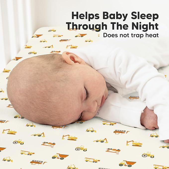 KeaBabies 2-Pack Organic Crib Sheets for Boys, Girls - 52x28 Fitted Crib Mattress Sheet Neutral, Breathable Jersey Cotton Cover for Baby Bed, Toddler Mattress, Soft & Cute Prints (Construction)-CubbioJoy