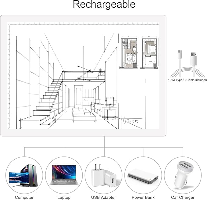 A4 Rechargeable LED Tracing Light Box with Carry Bag, ELICE Wireless Battery Powered Light Pad Artcraft Lightpad Cordless Light Board for Diamond Painting Drawing Sketching Weeding Vinyl (White)-CubbioJoy