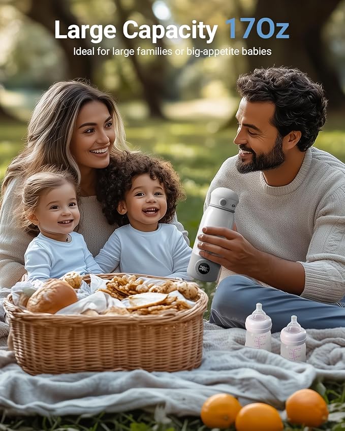 Bear Portable Bottle Warmer for Travel, Milk Warmer for Breastmilk Formula, 17oz Large Capacity Water Warmer with Precise Temp Control, Fast Heating&Long Battery for Travel Car Airplane-CubbioJoy