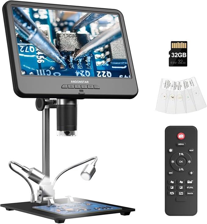 Andonstar AD210 10.1 Inch LCD Digital Microscope for Adults, Soldering Microscope for Electronics Repair, Coin Microscope Camera Full View for Error Coins with Light, Biological Slides Kit, 32G Card-CubbioJoy