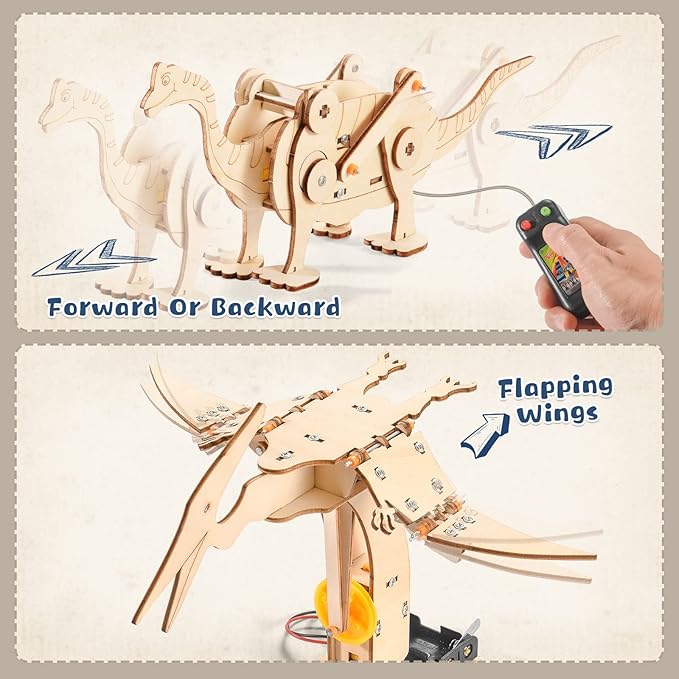 Dinosaur STEM Kits for Kids Ages 6-8-10-12, 4 in 1 Wood Building Toys for Boys Age 8-12, Build It Yourself Woodworking Kit, DIY 3D Wooden Puzzles Model Science Crafts for Kids, Stem Projects-CubbioJoy