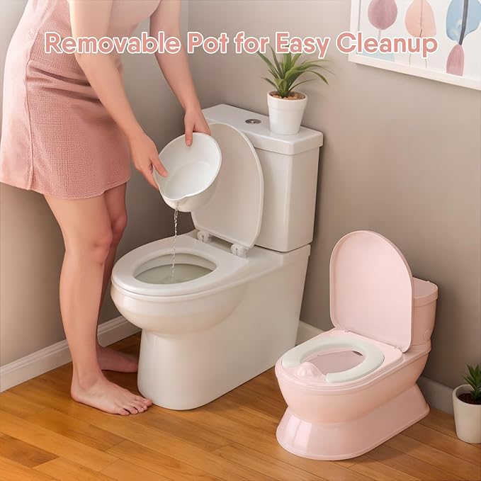 2-in-1 Toddler Potty Training Toilet - Larger Potty Chair & Detachable Training Seat for Boys & Girls Ages 1-3 with Flushing Sound, Wipes Storage, Toilet Paper Holder-CubbioJoy