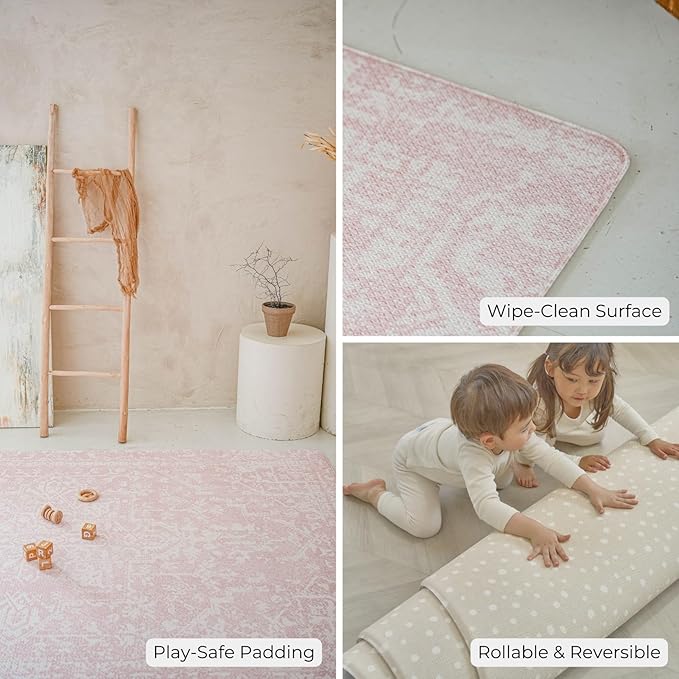 Baby Care Soft Rug (Prestige, Ikat - Inca Pink) 98'' x 59'' Original One-Piece Reversible Rollable Waterproof Play Mat for Infants, Babies, Toddler, and Kids-CubbioJoy