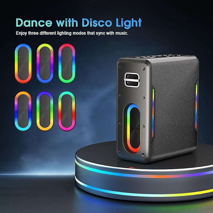 Karaoke Machine with Two Wireless Microphones, Powerful Portable Bluetooth Speaker for Adults & Kids, PA System with 2 Voice Mode, LED Lights, Supports BT/TWS/AUX/USB/TF for Party (Black+Sliver)-CubbioJoy