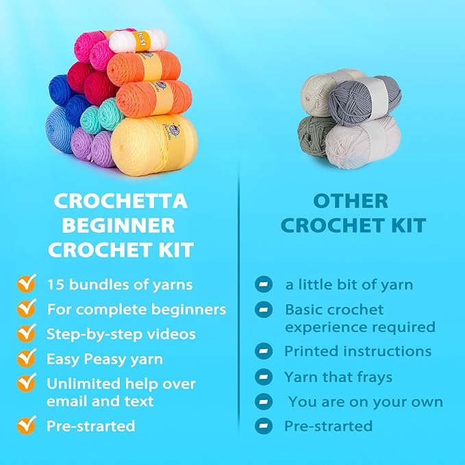 Crochetta Crochet Kit for Beginners, Crochet Kit Step-by-Step Video Tutorials, Crochet Starter Kit Learn to Crochet Kits for Adults Kids Beginners, Jumbo 3 Colorful Octopus Familly (40%+ Yarn Content)-CubbioJoy