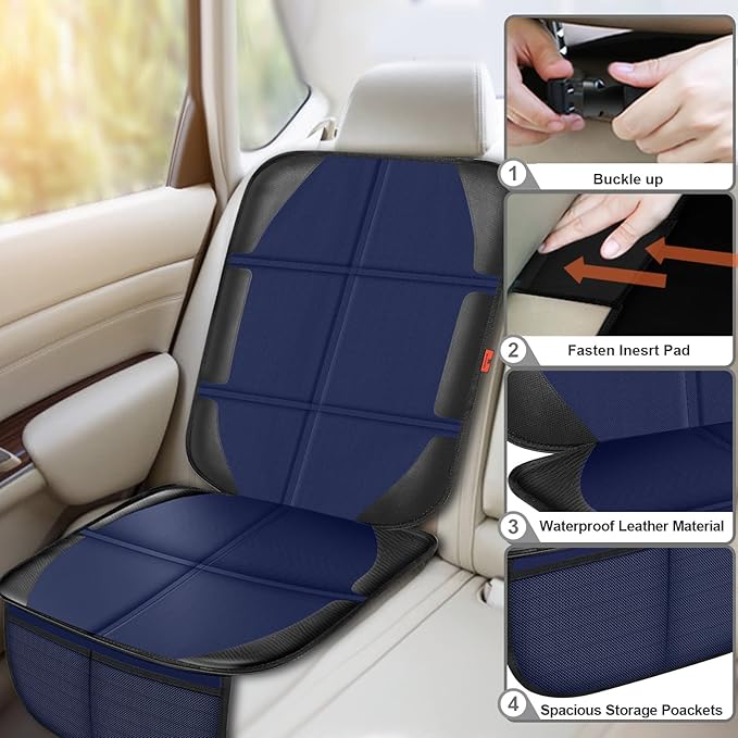 Car Seat Protector,2 Pack Automotive Seat Protectors Baby Carseat Pad Waterproof & Durable 600D Fabric for Child Baby Car Seat Mat Vehicle Pet Cover 2 Storage Pockets (Blue)-CubbioJoy
