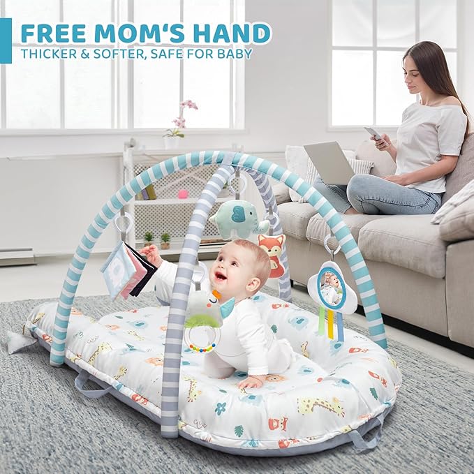 Baby Play Mat, 7-in-1 Tummy Time Activity Gym Mat, Washable Baby Lounger Nest, Portable Floor Seat for Home & Travel, Baby Essentials Gift for Infant Newborn 0-6-12-18 Months-CubbioJoy