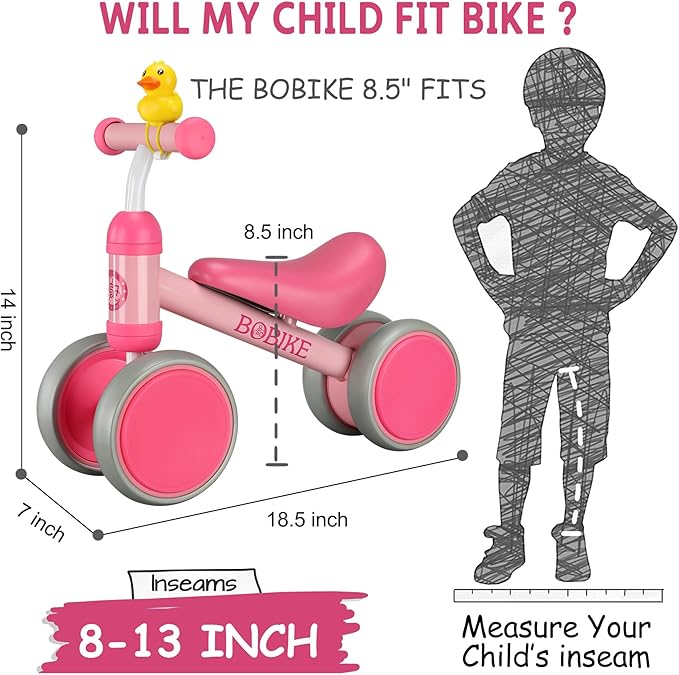 Baby Balance Bike Toys for 12-36 Months Kids Toy Boy and Girls Gifts Toddler Best First Birthday Gift Children Walker No Pedal Infant 4 Wheels Bicycle (Classic, Rose Red)-CubbioJoy