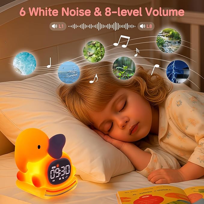 Alarm Clock for Kids with Night Light, Sleep Training Clock Time to Wake Clock, Rechargeable Silicone Light for Bedroom, Perfect Sleep Companion for Boys Girls, Pink Elephant-CubbioJoy