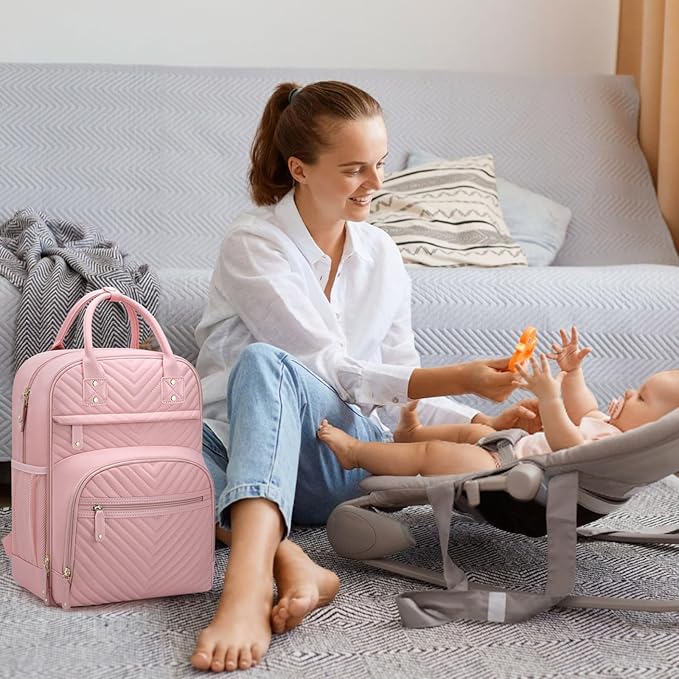Diaper Bag Backpack for Women with Changing Pad, Baby Bag with Insulated Pockets Multifunctional Diaper Bags For Baby Girl Boy Waterproof Baby Bags For Boys Girls Maternity Bag Baby Pink-CubbioJoy