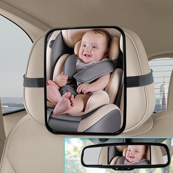 Baby Car Mirror, Universal Fit, Headrest Mount, Shatterproof, Stable, Easy Install, Compatible with Most Cars & SUVs-CubbioJoy