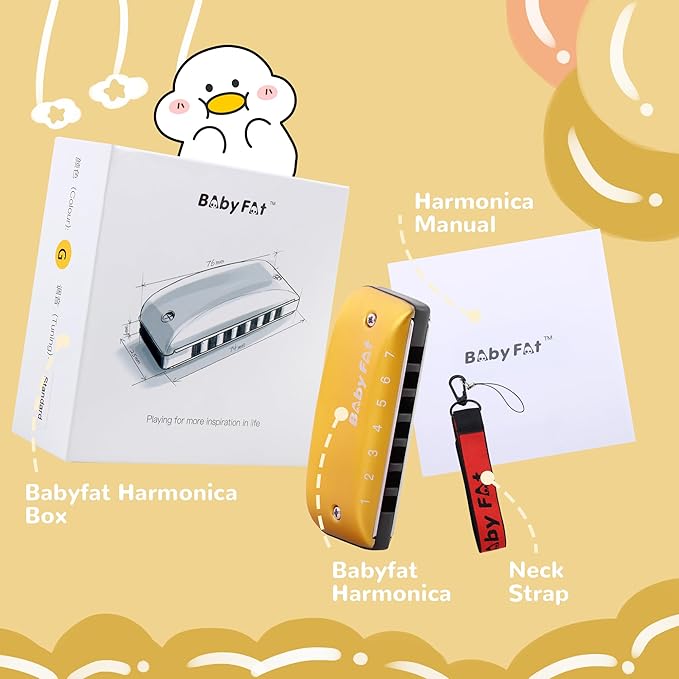 BabyFat 7 Hole Blues Mini Harmonica Set,Diatonic Harmonica with free lanyards,Gifts for Professional Players and Beginners,Easy-playing Musical Instrument(Key of G）-CubbioJoy