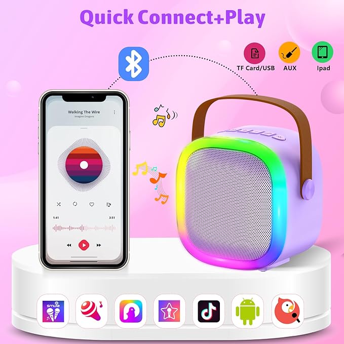 Karaoke Machine for Kids Adults, Portable Bluetooth Speaker with Wireless Microphone and LED Lights, Kids Toys Birthday Gifts for Girls and Boys Ages 4, 5, 6, 7, 8,9,10,11,12+ Years, Home Party-CubbioJoy