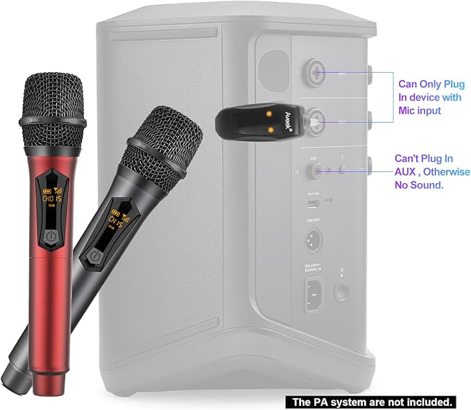 Aveek Wireless Microphone for Karaoke, 2.4GHz Rechargeable Karaoke Microphone(Work 10hs), for Speaker, Karaoke Machine,Church, Speech, Wedding, Party Singing, Grey&Red, 2 Packs-CubbioJoy