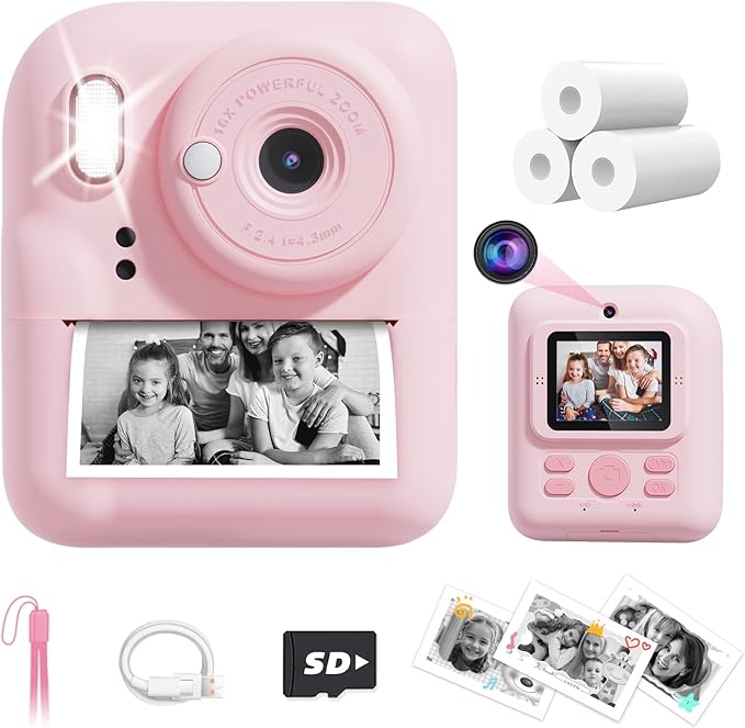 JOYJAM Kids Camera Instant Print, Upgrade Dual-Lens Selfie Digital Camera for Kids, HD 1080P, Christmas Birthday Gifts Toys for Girls Age 3-12, Toddler Portable Toy with SD Card 3 Rolls Print Paper-CubbioJoy