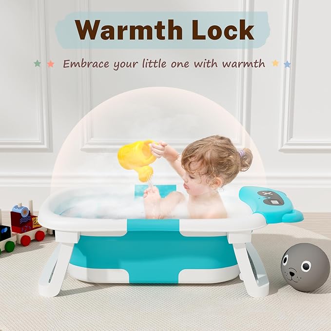 AVIDOR Baby Bathtub,Collapsible Bathtub for Newborn to Toddler,Durable Essential Infant Bath Tub,Portable Travel Baby Bathtub with Soft Cushion,No-Slip Hanging and Detachable Bathtub(Blue)-CubbioJoy