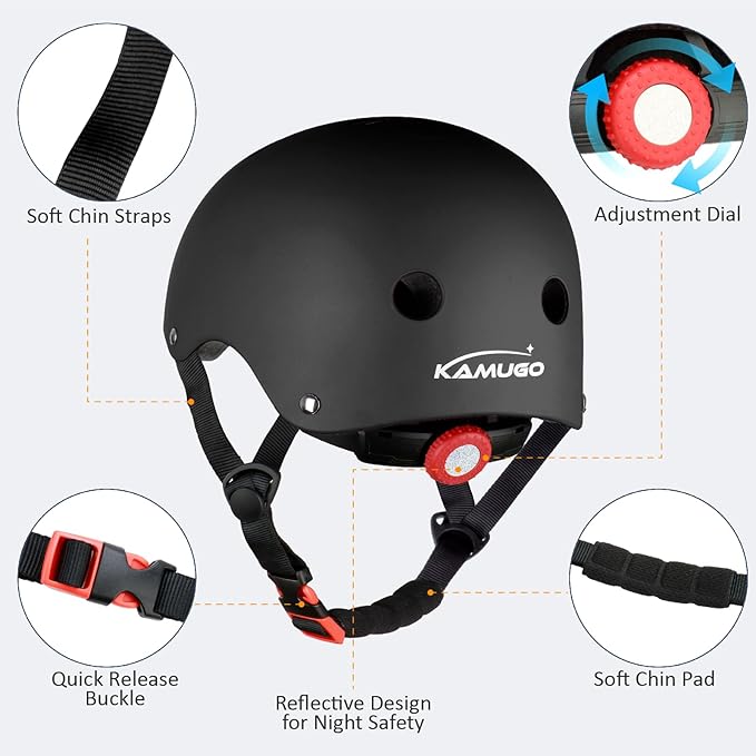KAMUGO Kids Adjustable Helmet, with Sports Protective Gear Set Knee Elbow Wrist Pads for Toddler Age 2-8 Boys Girls, Bike Skateboard Hoverboard Scooter Rollerblading Helmet Set-CubbioJoy