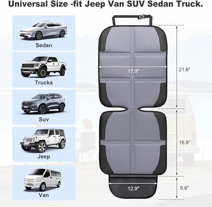 Car Seat Protector 2 Pack Baby Car Seat Covers with Mesh Pockets & Non-Slip Backing 600D Durable Seat Protector Under Baby Car Seat (Gray, Standard)-CubbioJoy