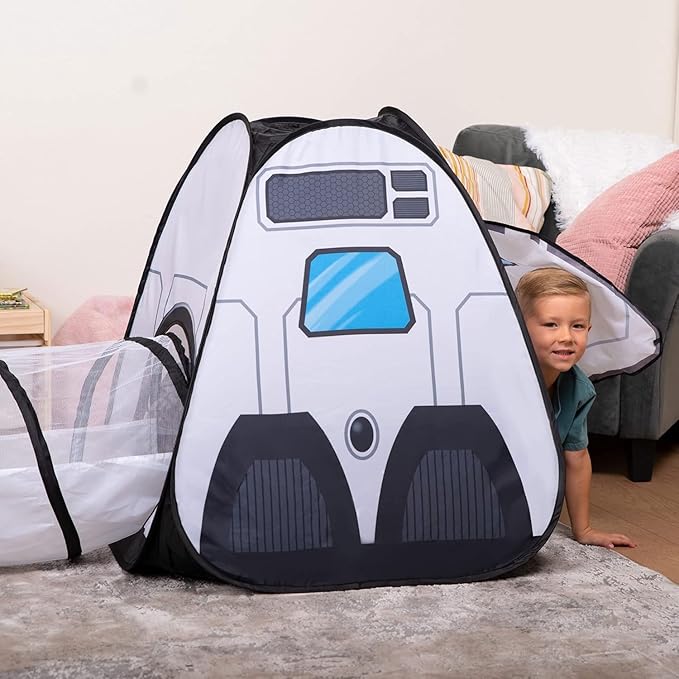 JOYIN White Rocket Ship Pop up Play Tent with Tunnel and Playhouse Kids Indoor Outdoor Spaceship Tent Set-CubbioJoy