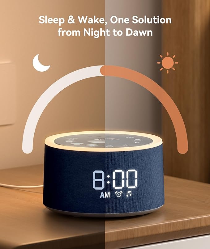 Dreamegg D1+ Sound Machine & Alarm Clock - Sound Machine for Sleep, White Noise Machine with 29 Soothing Sounds, Night Light, 0-100% Dimmable, White Noise Alarm Clock for Bedrooms Adults Baby, Blue-CubbioJoy