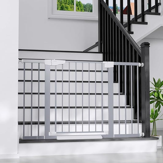 Cumbor 29.7"-51.5" Extra Wide Baby Gate for Stairs, Mom's Choice Awards Winner-Dog Gates for Doorways, Pressure Mounted Walk Through Pet Gate Indoor, Safety Auto-Close Child Gate for Kids, Gray-CubbioJoy