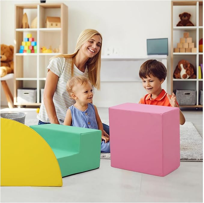 4-Piece Soft PU Leather Toddlers Climbing Toys, Baby Foam Climbing Blocks for Babies Toddlers, Waterproof Foam Play Gym Climber Structures for Toddler 3, Indoor Climb and Crawl Activity Play Set-CubbioJoy