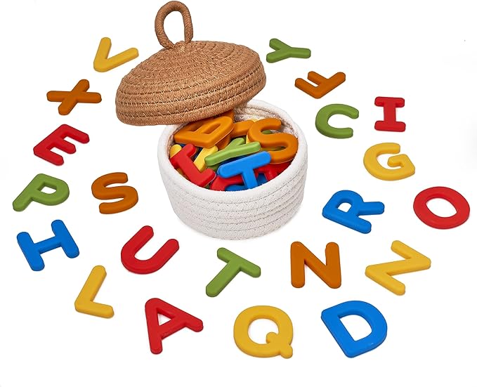 JoyCat Silicone Alphabet Magnetic Letters, 26 Uppercase ABC Fridge Magnets for Toddlers 1-3 & Kids, Baby Learning Refrigerator Toy Set, Preschool Birthday Gifts for Boys & Girls (Vibrant Color)-CubbioJoy