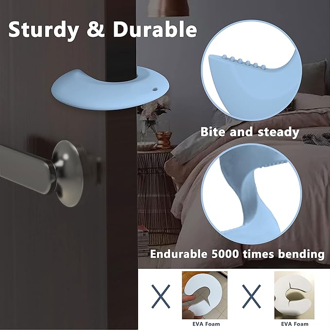 Door Pinch Guard and Door Slam Stopper, Durable Silicone Door Finger Pinch Guard, Prevents Finger Pinch Injuries, Slamming Doors, Door Safety for Kids, 4 Packs Blue Basic.-CubbioJoy