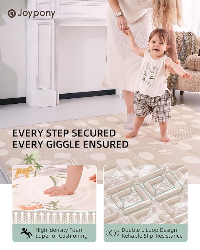 Baby Play Mat 71x79 Inch, 2 in 1 Fabric & XPE Dual-Sided Design Foldable Play Mats for Babies and Toddlers, Waterproof & Anti-Slip Baby Mat for Floor, Portable Baby Foam Crawling Mat with Travel Bag-CubbioJoy