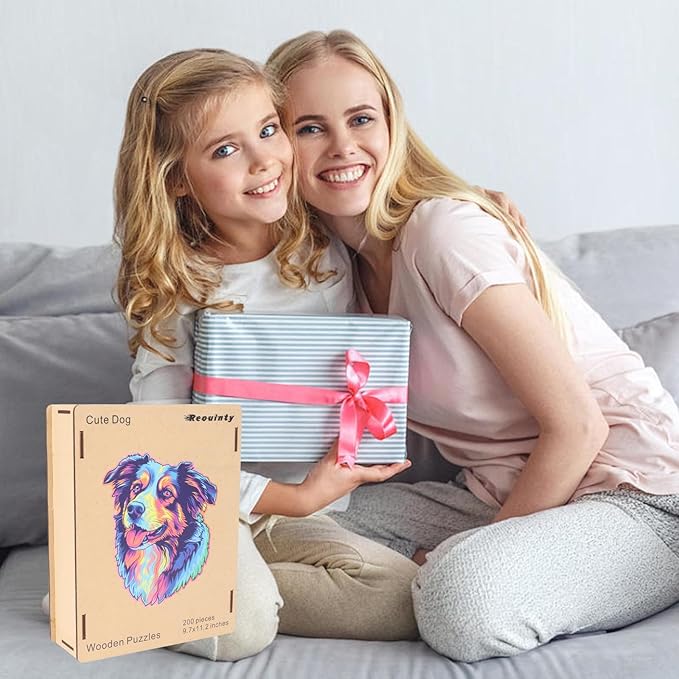 Australian Shepherd Dogs Wooden Puzzle Stained Colorful (9.7 * 11.2in-200pcs) Art Painting Wooden Puzzle for Kids Adults, Birthday Mother's Father's Day Christmas for Dad Mom Son Daughter-CubbioJoy