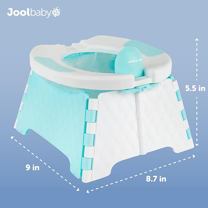 Jool Baby Portable Potty Training Chair with Travel Bag and 30 Liners, Foldable, Indoor/Outdoor Use, Camping (Aqua)-CubbioJoy