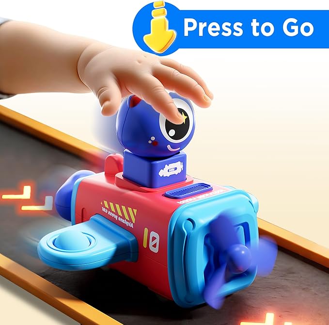 iPlay, iLearn Press to Go Car Toys for Toddlers 1-3, Baby Airplane Race Cars, Infant Push Go Play Vehicle Set, Boys Pull Back Friction Car for 6-9-12-18 Month, 1st Birthday Gift for 1-2 Years Old Kids-CubbioJoy