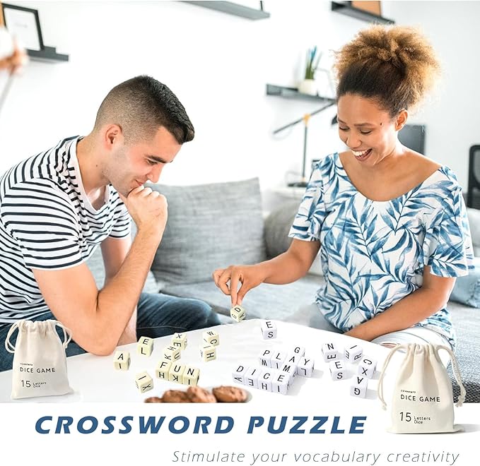 Crossword Dice Game, Word Game, Fun for Family Game Night, Festive Parties, Gatherings & On-The-Go Fun, Crossword Puzzle with 15 Large Letter Dice-CubbioJoy