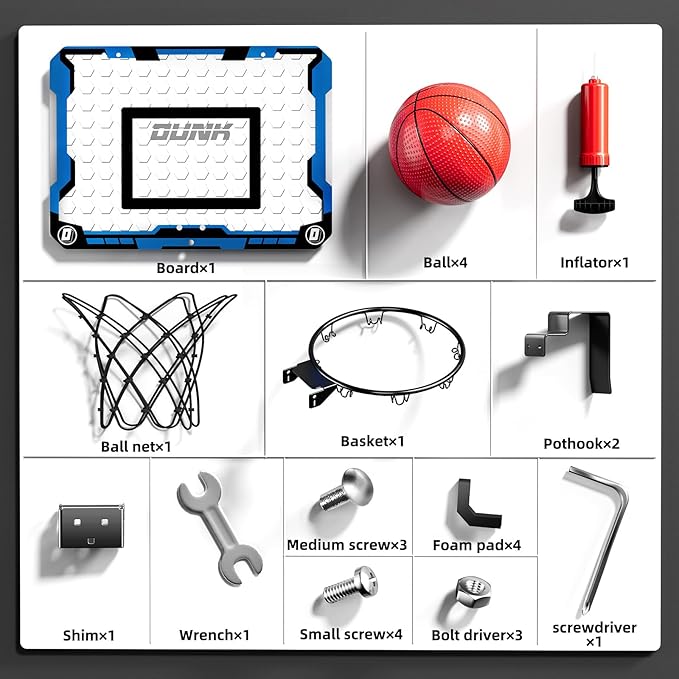 Indoor Basketball Hoop for Kids, Over The Door Mini Basketball Hoops, Mini Hoop with 4 Balls, Kids Basketball Hoop Sport Toys Gifts for 5 6 7 8 9 10 11 12+ Year Old Boys-CubbioJoy