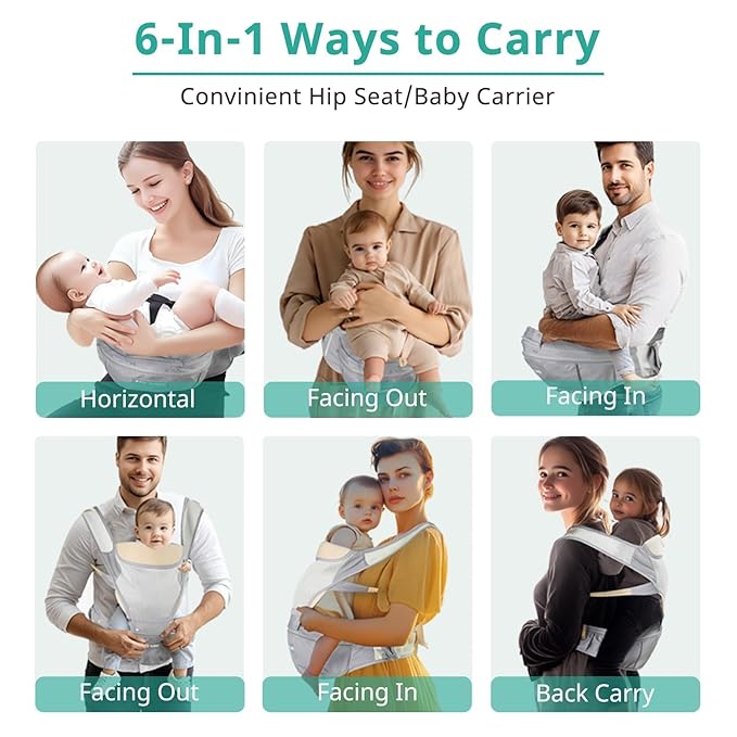 Baby Carrier, Newborn to Toddler(25-60 lbs), Adjustable Detachable 6-in-1 Ergonomic Toddler Carrier, Easy-to-Use, Front & Back Carry & Baby Hip Carrier for Hands-Free Parenting-CubbioJoy