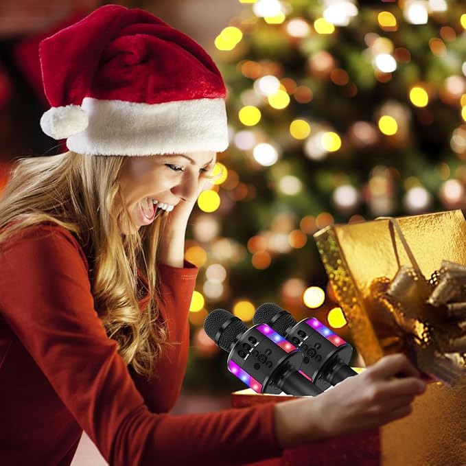 BONAOK Karaoke Microphone for Kids & Adults - Bluetooth Microphones Singing Mic with Disco Lights, Echo Effect, Built-in Speaker Portable Karaoke Player for Party Travel Gifts Q78(Black)-CubbioJoy