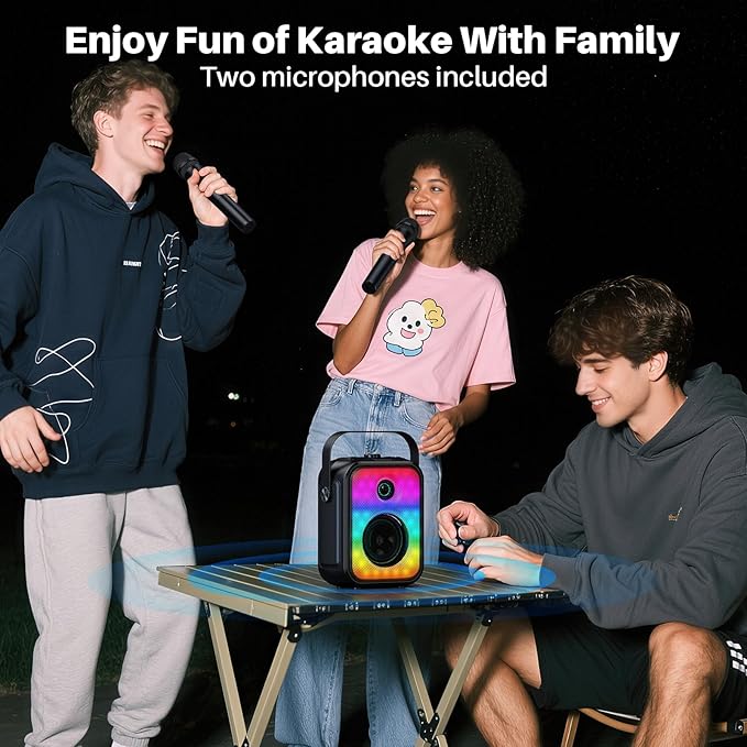 Karaoke Machine, Portable Bluetooth Speaker with 2 Wireless Karaoke Microphones, Karaoke Machine for Adults Kids with Subwoofer, LED Light Support TWS/FM/USB/AUX for Home Party Outdoor-CubbioJoy