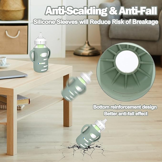 BUSOHA 3 Pack Silicone Sleeves for Dr Brown's Glass Baby Bottles - Drop Protection Baby Bottle Sleeves,Compatible with Dr. Brown's Newborn Glass Bottles,with Silicone Handles,9 oz-CubbioJoy