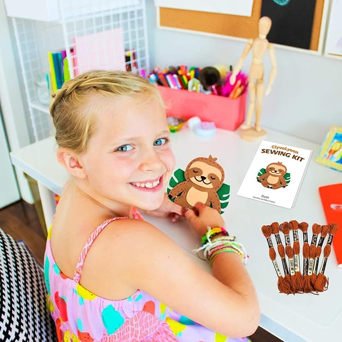 CiyvoLyeen Sloth Sewing Craft Kit Jungle Animal DIY Craft Sewing Kit for Girls and Boys Educational Sewing Kits for Kids Age 8 9 10 11 12 Craft Kit Includes 8 Projects-CubbioJoy