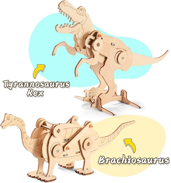 Dinosaur STEM Kits for Kids Ages 6-8-10-12, 4 in 1 Wood Building Toys for Boys Age 8-12, Build It Yourself Woodworking Kit, DIY 3D Wooden Puzzles Model Science Crafts for Kids, Stem Projects-CubbioJoy