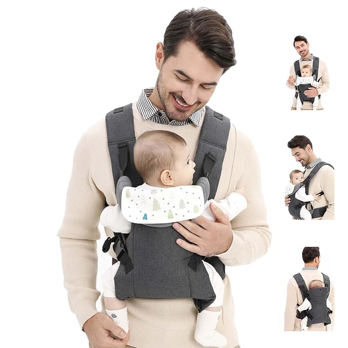 Baby Sling Carrier,4-in-1 Ergonomic Baby Backpack Front Carrier,Newborn to Toddler Wrap Lightweight Adjustable Baby Sling,Grey-CubbioJoy