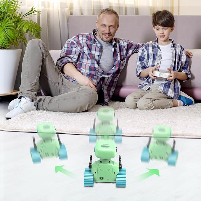 ALLCELE Robot Toys, Rechargeable RC Robots for Kids Boys, Remote Control Toy with Music and LED Eyes, Ideal Gift for Children-Green Blue-CubbioJoy