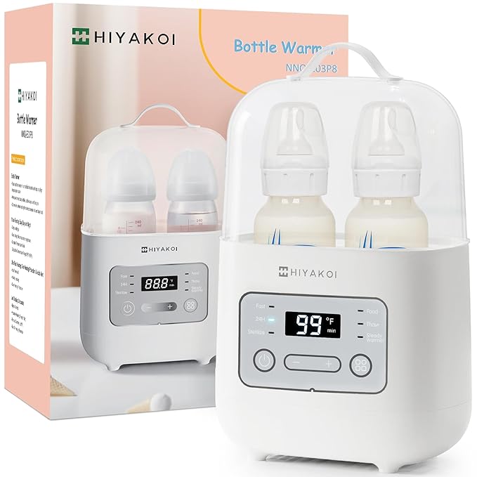 Bottle Warmer, HIYAKOI Fast Baby Bottle Warmer for Breastmilk with Smart Temperature Control, Keep 24H, Sterili-zing, Heat Baby Food, Thaw, Double Bottle Warmer for All Bottles-CubbioJoy