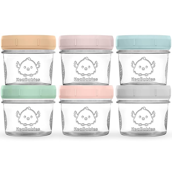 KeaBabies 6pk 4oz Glass Baby Food Containers with Lids - Leak-Proof, Microwavable Small Glass Jars, Baby Purees & Toddler Snack Storage Containers, BPA-Free, Dishwasher & Freezer Safe (Musk Dusk)-CubbioJoy