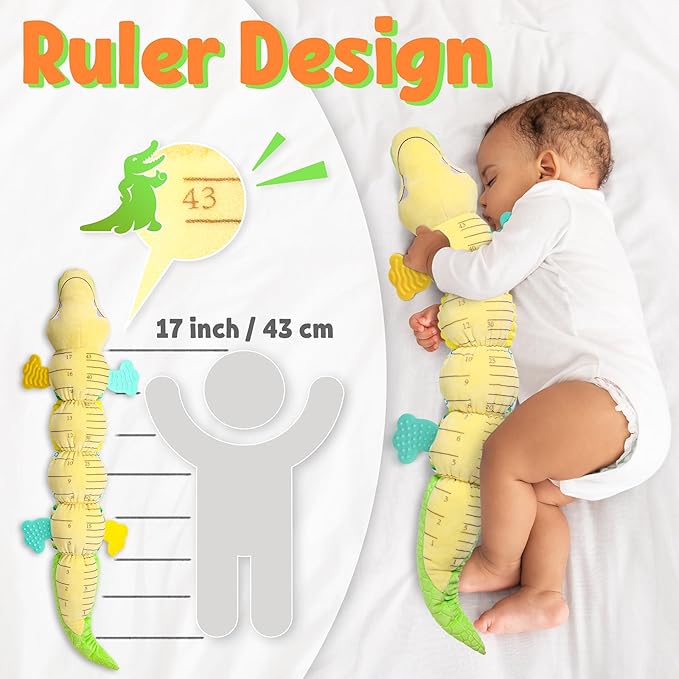 LIGHTDESIRE Baby Crocodile Musical Stuffed Animal, Infant Teething Toys with Ruler Design and Ring Bell, Suitable for Tummy Time, Newborn Boys & Girls 0-12 Months (Green)-CubbioJoy