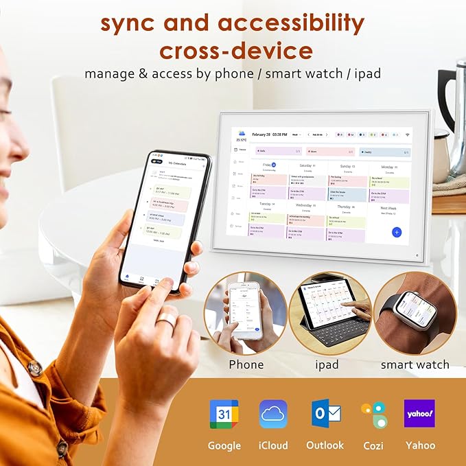Digital Calendar 15.6 Inch, Electronic Calendar Chore Family Schedules, Smart Weekly and Monthly Planner, 1920 * 1080P IPS Touchscreen Interactive Display - Wall Mount White-CubbioJoy