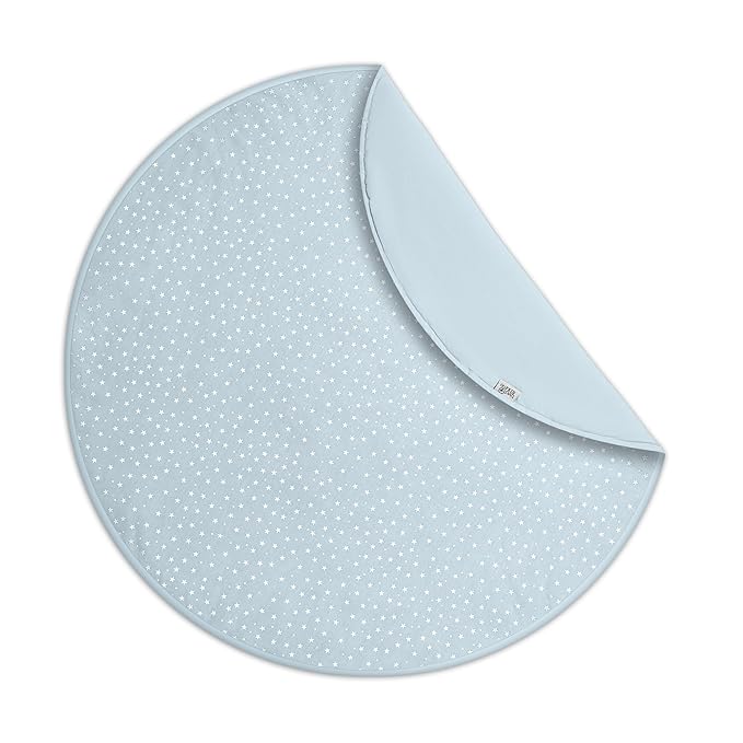 Byrd & Blume Round Baby Play Mat, Organic Cotton Soft Padded Nursery Floor Mat, Safe Hypoallergenic Baby Mat, Reversible, Foldable, Portable Infant Tummy Time Mat Fits Tents & Playpens (40"x40") Blue-CubbioJoy